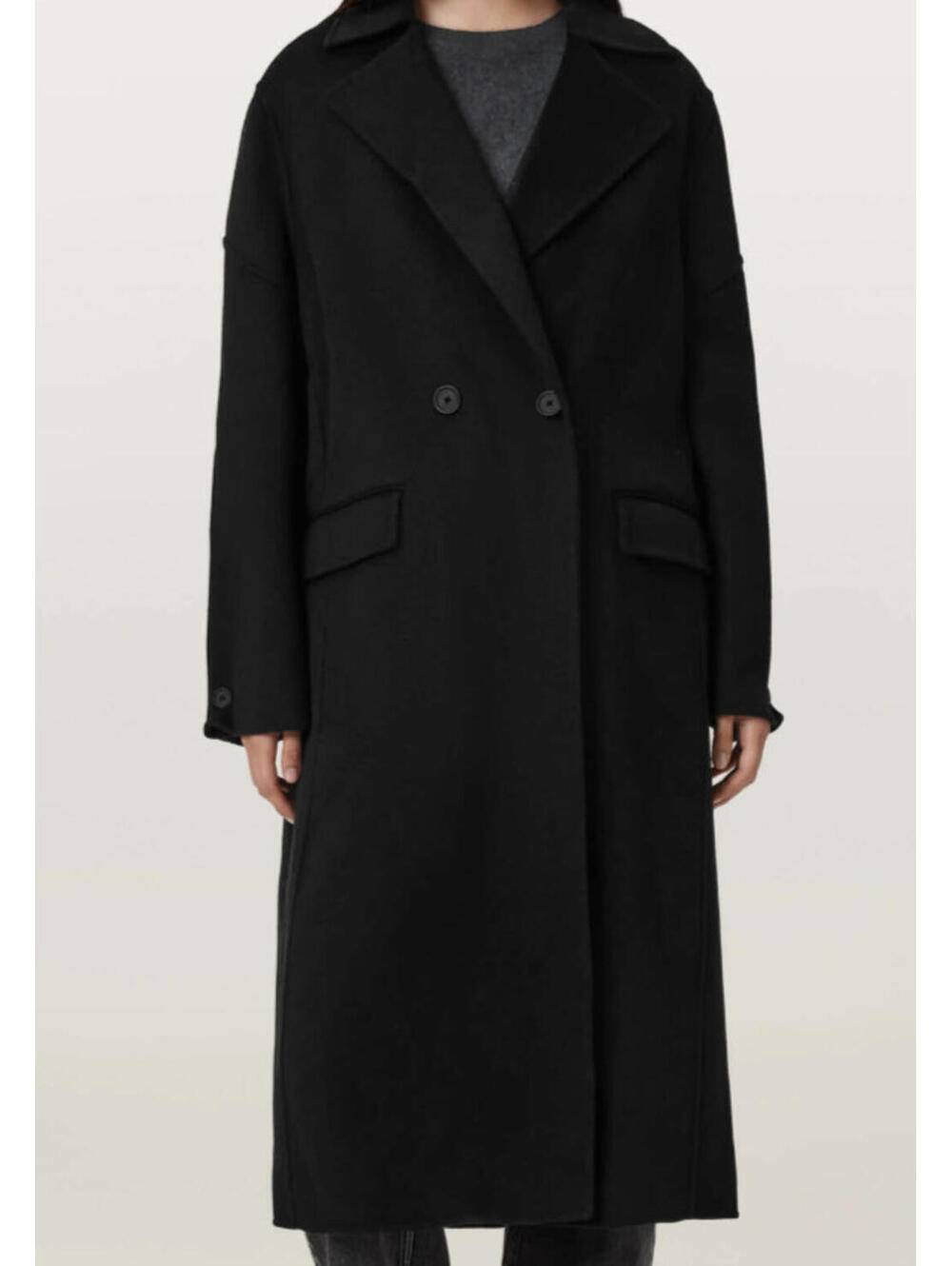 NEW, Allsaints Sellma Double Breasted Wool Blend Coat in black Sz 6 #W185